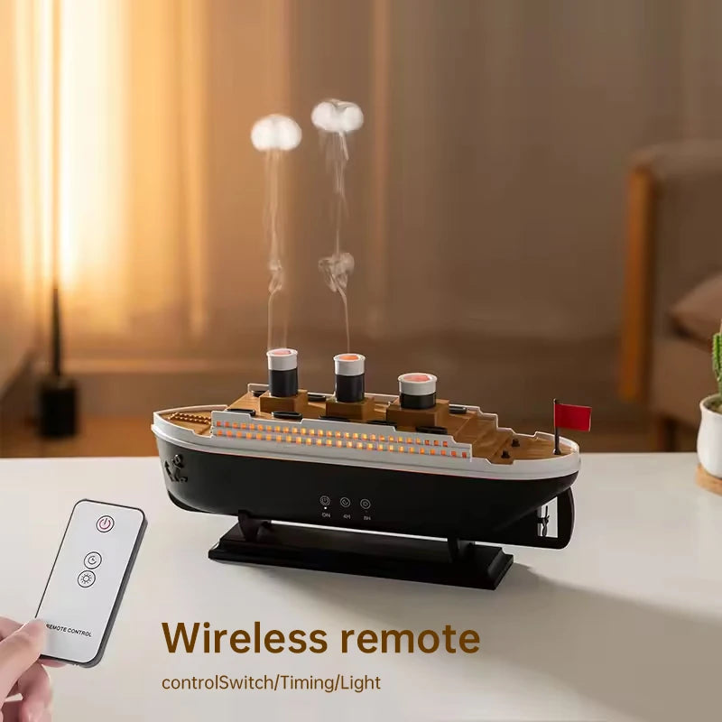 Titanic Ship Air Humidifier 250ML with Remote Control | Jellyfish Smoke Ring Aroma Diffuser