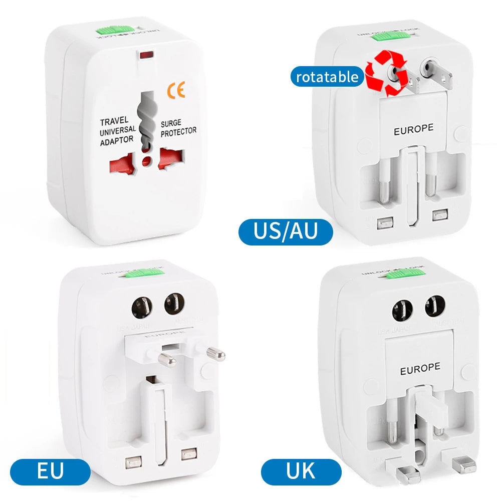 Universal Travel Adapter Worldwide Power Plug Converter – International EU UK US AU All-in-One AC Socket Adapter 110V-250V 10A for Laptop, Mobile, Camera & Travel Essentials
