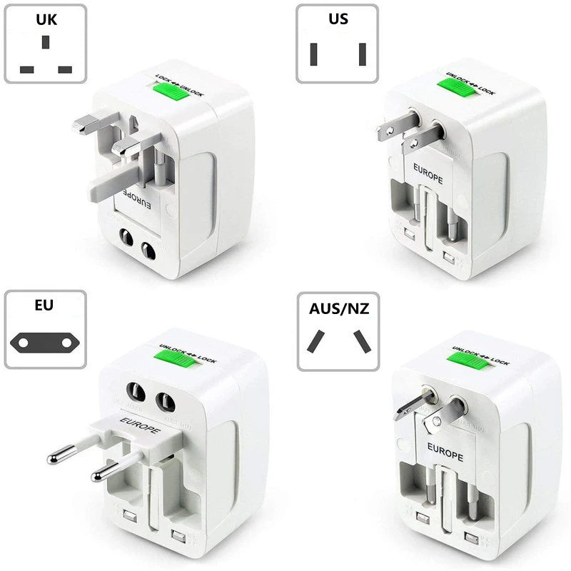 Universal Travel Adapter Worldwide Power Plug Converter – International EU UK US AU All-in-One AC Socket Adapter 110V-250V 10A for Laptop, Mobile, Camera & Travel Essentials