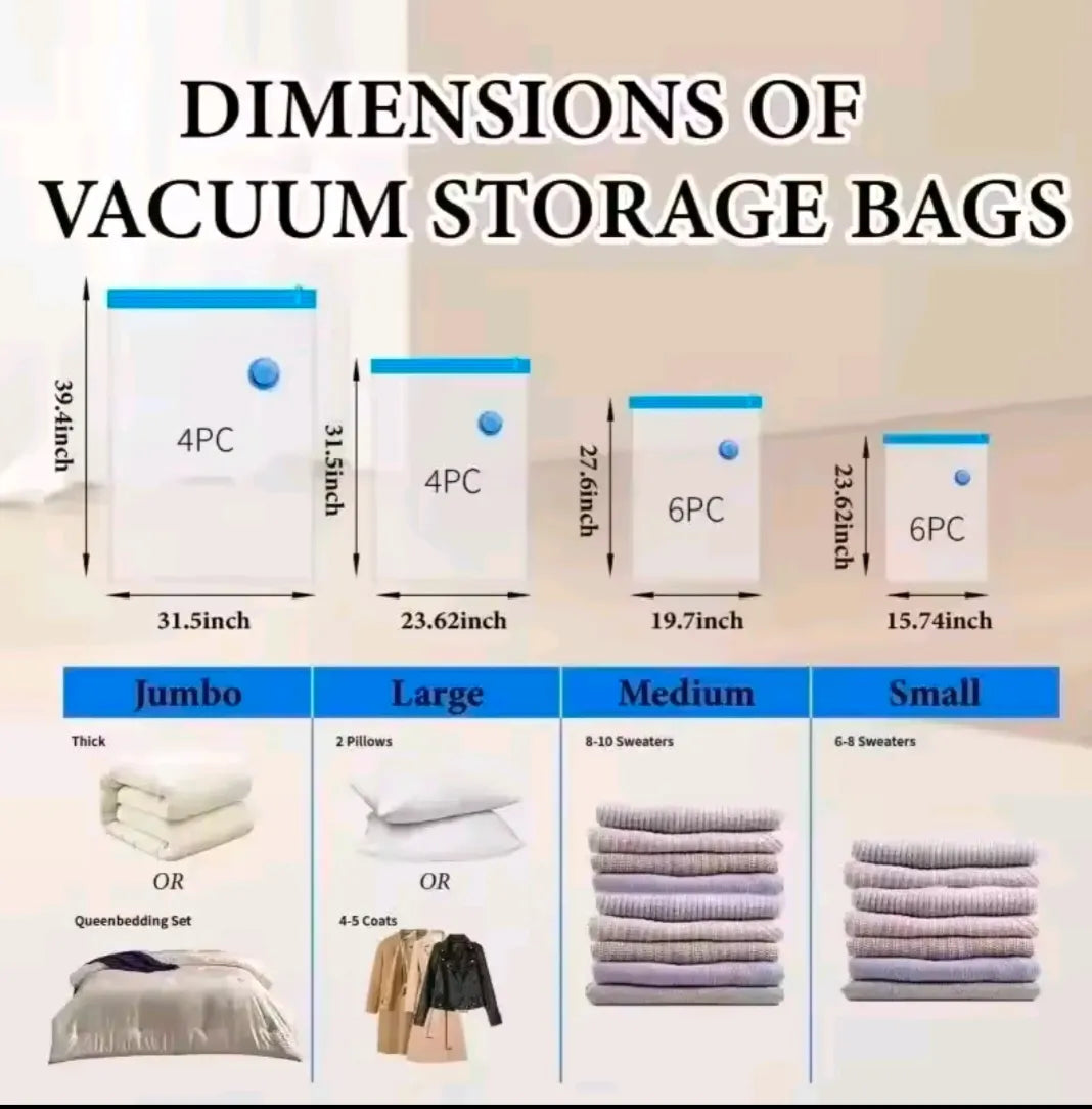 Space Saver Vacuum Storage Bags (5 Pack) with Hand Pump | Clothes & Bedding Organizer