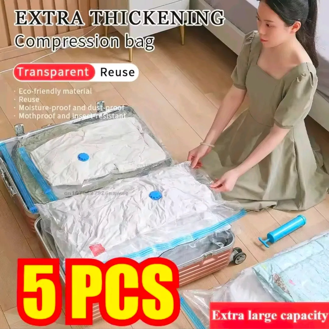 Space Saver Vacuum Storage Bags (5 Pack) with Hand Pump | Clothes & Bedding Organizer