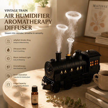 Vintage Train 300ml Air Humidifier & Aroma Diffuser with Remote and LED Light