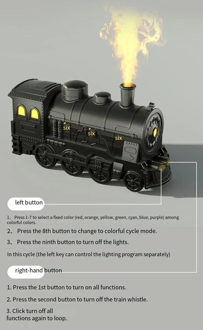 Vintage Train 300ml Air Humidifier & Aroma Diffuser with Remote and LED Light
