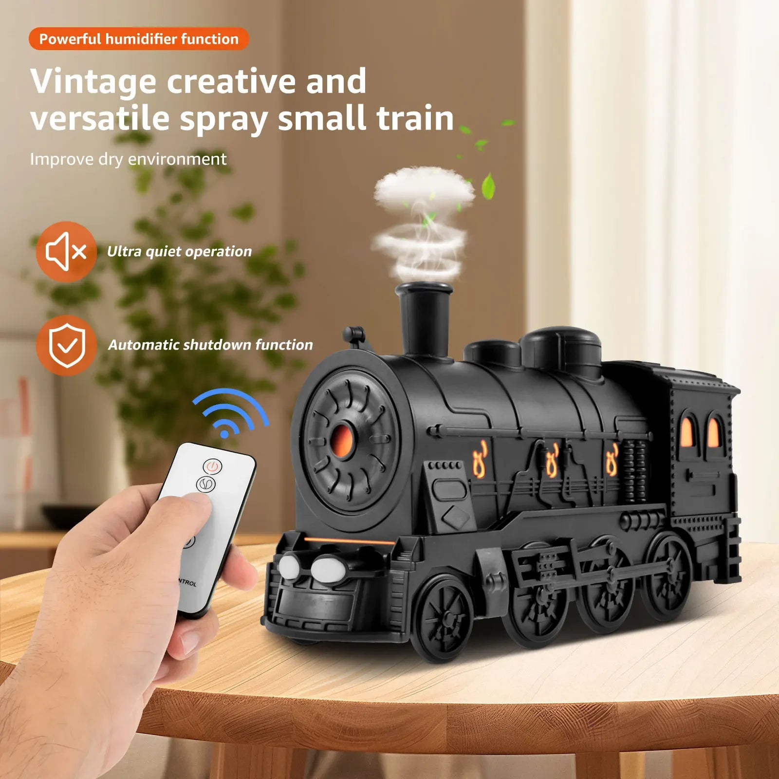 Vintage Train 300ml Air Humidifier & Aroma Diffuser with Remote and LED Light