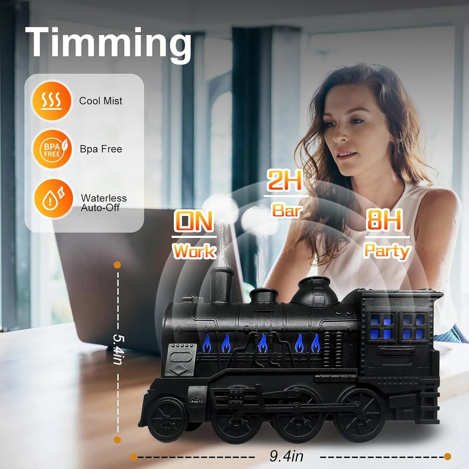 Vintage Train 300ml Air Humidifier & Aroma Diffuser with Remote and LED Light