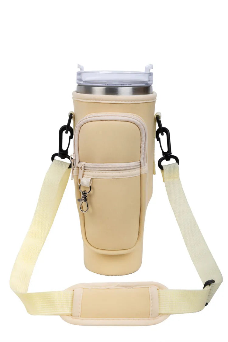 40oz Water Bottle Carrier Bag for Stanley Quencher Tumbler with Adjustable Strap & Pockets | Neoprene Sleeve Cup Holder Pouch ( Random Color )