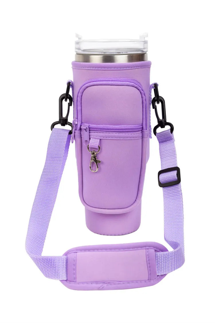 40oz Water Bottle Carrier Bag for Stanley Quencher Tumbler with Adjustable Strap & Pockets | Neoprene Sleeve Cup Holder Pouch ( Random Color )