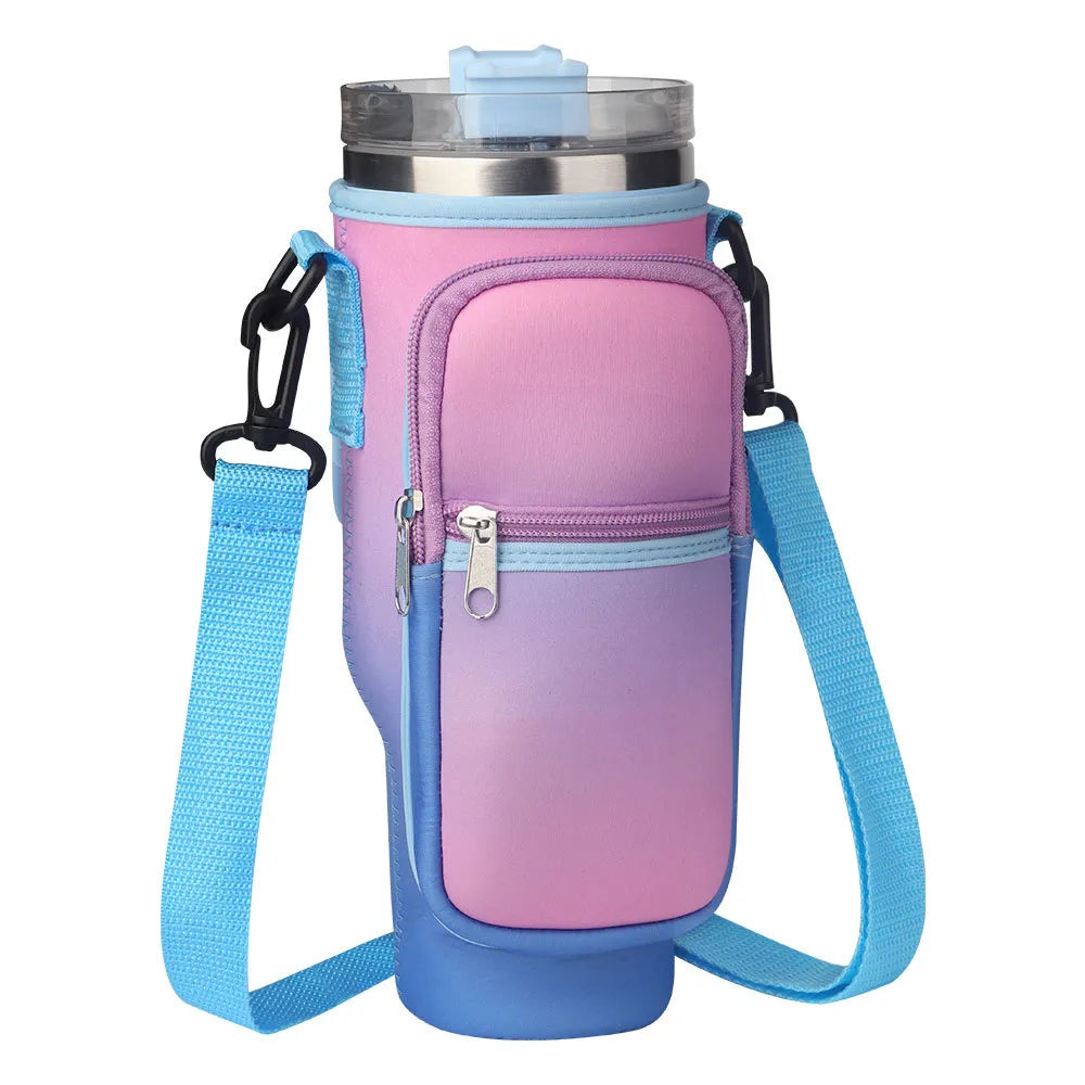 40oz Water Bottle Carrier Bag for Stanley Quencher Tumbler with Adjustable Strap & Pockets | Neoprene Sleeve Cup Holder Pouch ( Random Color )