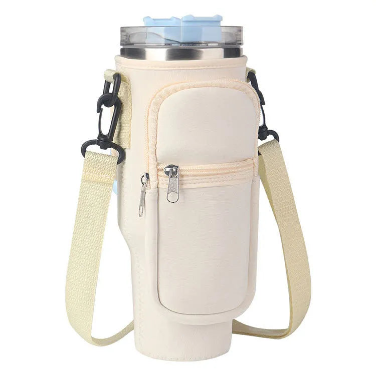 40oz Water Bottle Carrier Bag for Stanley Quencher Tumbler with Adjustable Strap & Pockets | Neoprene Sleeve Cup Holder Pouch ( Random Color )
