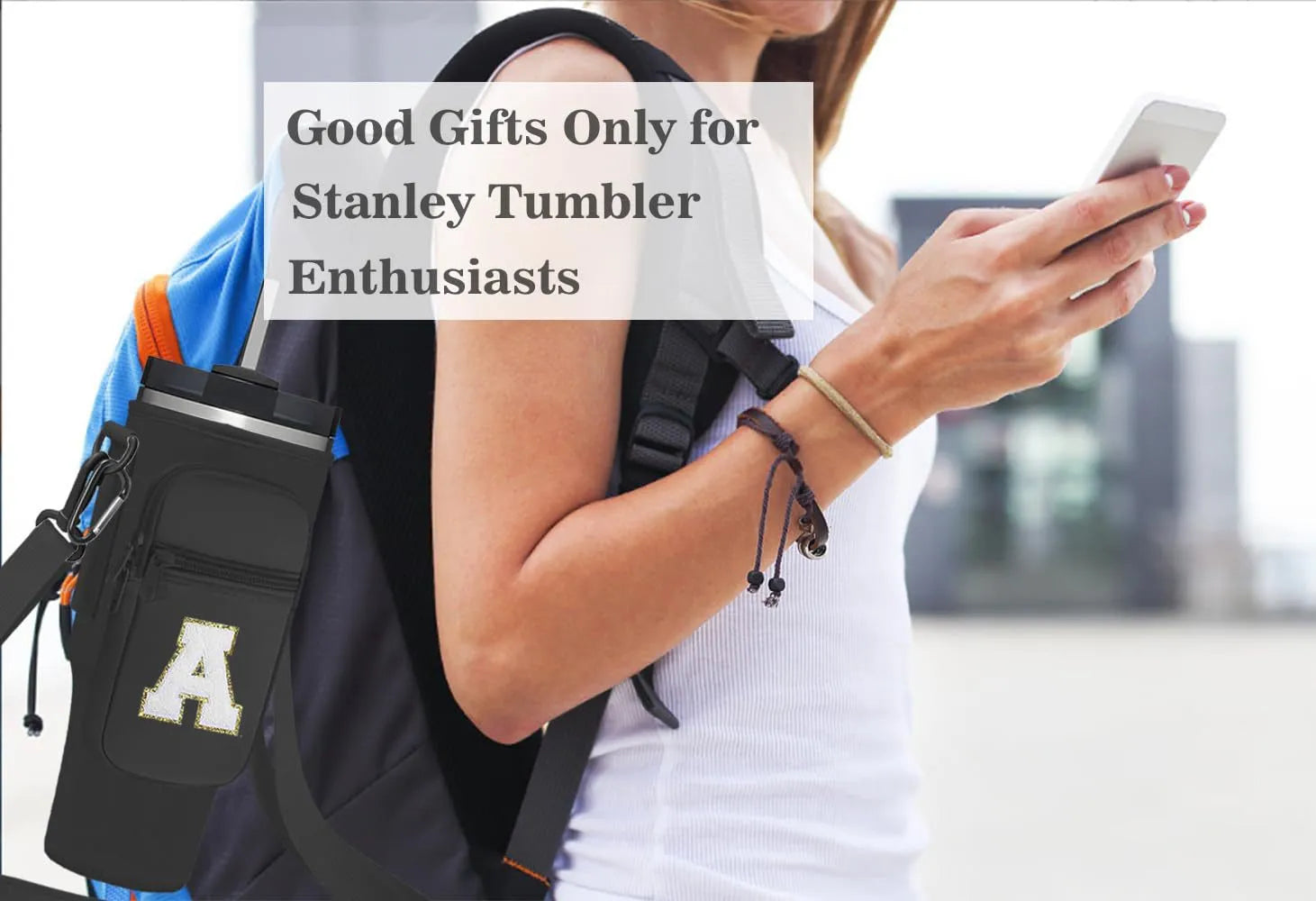 40oz Water Bottle Carrier Bag for Stanley Quencher Tumbler with Adjustable Strap & Pockets | Neoprene Sleeve Cup Holder Pouch ( Random Color )