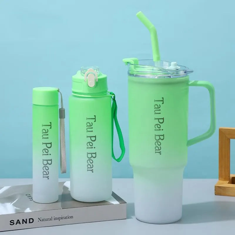 Water Bottle with Straw – 3 Pcs Gradient Tumbler Set | BPA-Free Portable Drinkware for Travel, Sports & Office