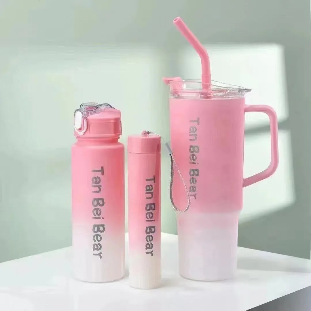 Water Bottle with Straw – 3 Pcs Gradient Tumbler Set | BPA-Free Portable Drinkware for Travel, Sports & Office