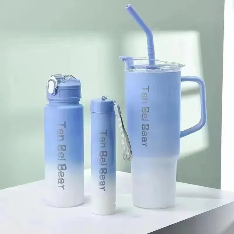 Water Bottle with Straw – 3 Pcs Gradient Tumbler Set | BPA-Free Portable Drinkware for Travel, Sports & Office