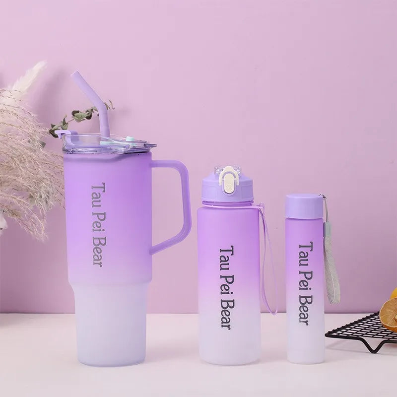Water Bottle with Straw – 3 Pcs Gradient Tumbler Set | BPA-Free Portable Drinkware for Travel, Sports & Office