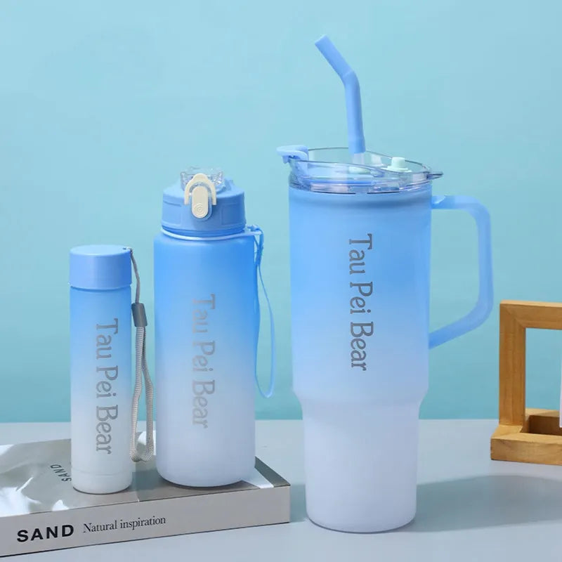 Water Bottle with Straw – 3 Pcs Gradient Tumbler Set | BPA-Free Portable Drinkware for Travel, Sports & Office