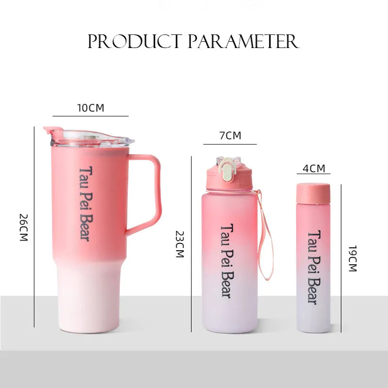 Water Bottle with Straw – 3 Pcs Gradient Tumbler Set | BPA-Free Portable Drinkware for Travel, Sports & Office