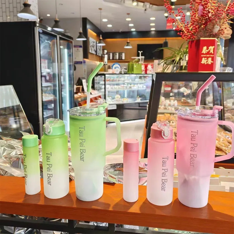 Water Bottle with Straw – 3 Pcs Gradient Tumbler Set | BPA-Free Portable Drinkware for Travel, Sports & Office