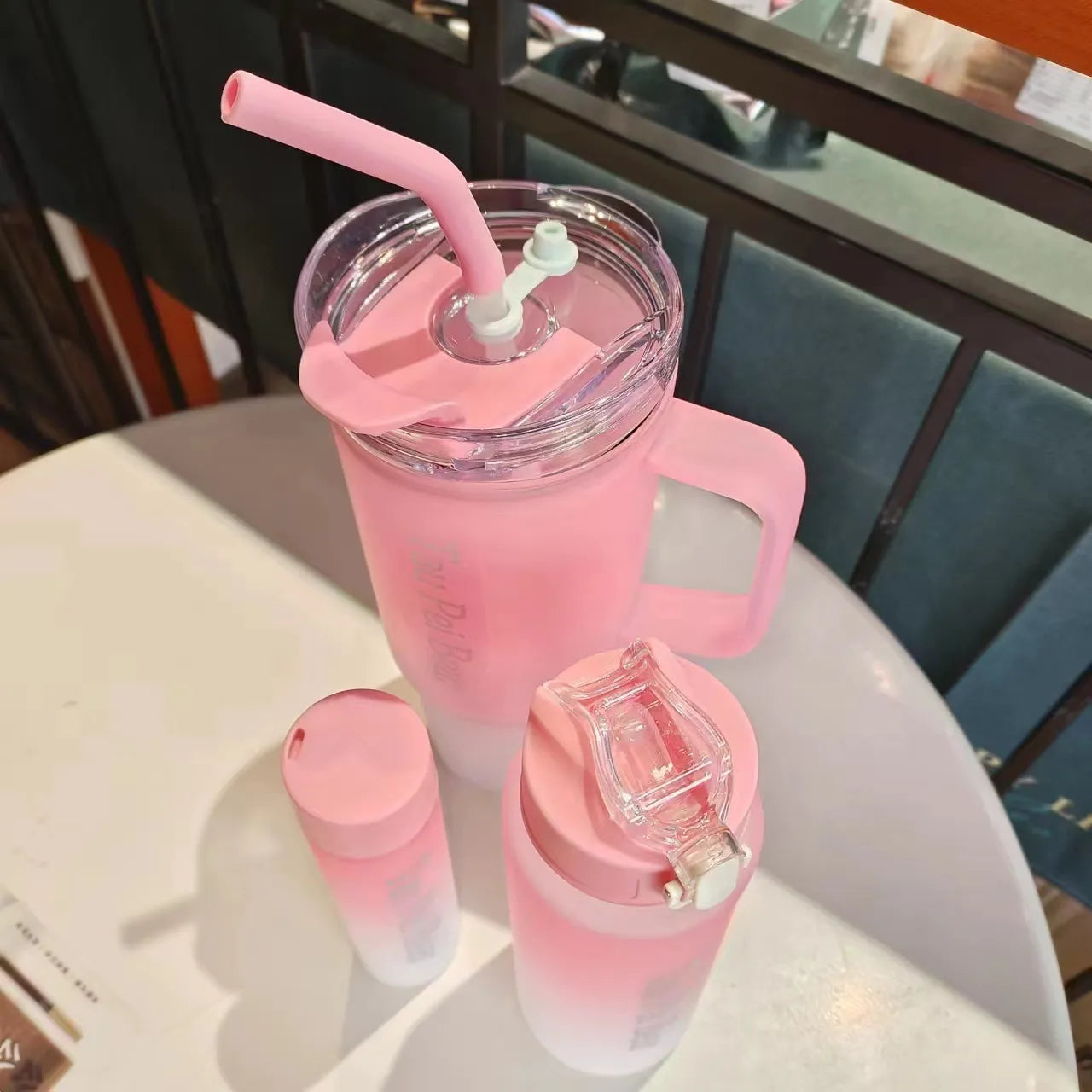 Water Bottle with Straw – 3 Pcs Gradient Tumbler Set | BPA-Free Portable Drinkware for Travel, Sports & Office