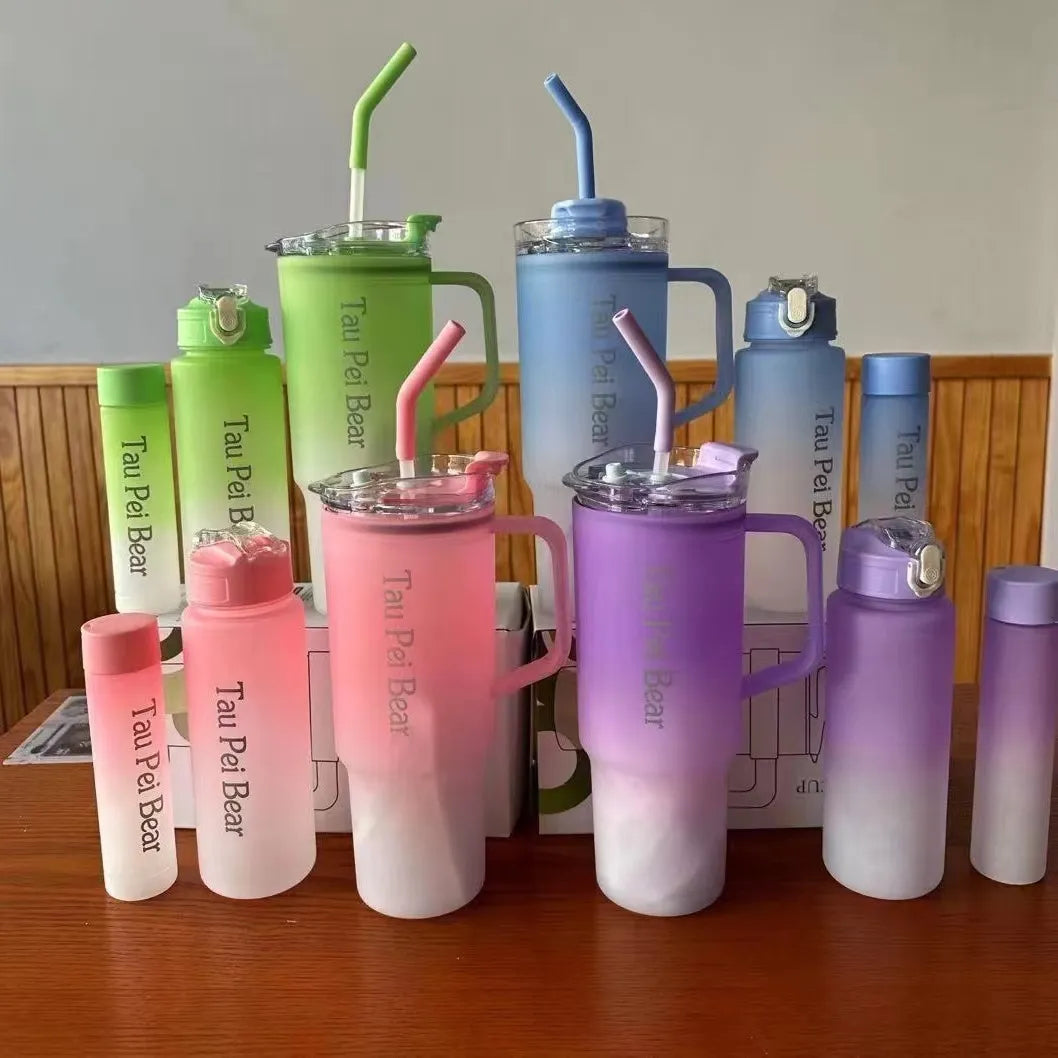 Water Bottle with Straw – 3 Pcs Gradient Tumbler Set | BPA-Free Portable Drinkware for Travel, Sports & Office