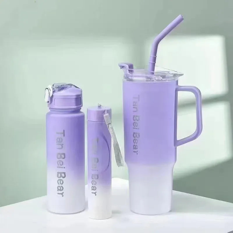Water Bottle with Straw – 3 Pcs Gradient Tumbler Set | BPA-Free Portable Drinkware for Travel, Sports & Office