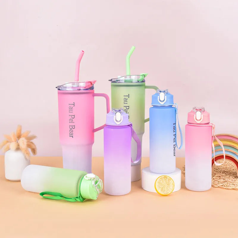 Water Bottle with Straw – 3 Pcs Gradient Tumbler Set | BPA-Free Portable Drinkware for Travel, Sports & Office