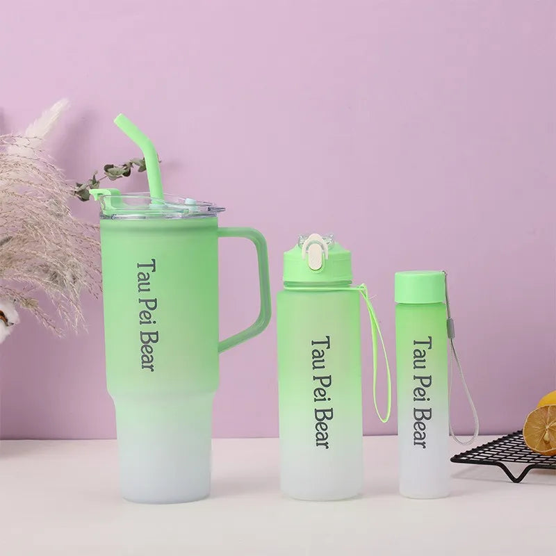 Water Bottle with Straw – 3 Pcs Gradient Tumbler Set | BPA-Free Portable Drinkware for Travel, Sports & Office