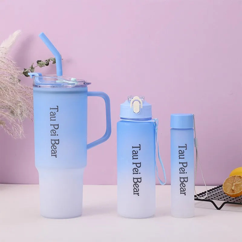 Water Bottle with Straw – 3 Pcs Gradient Tumbler Set | BPA-Free Portable Drinkware for Travel, Sports & Office