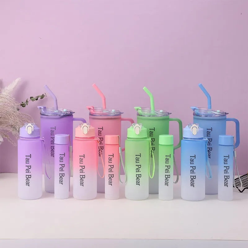 Water Bottle with Straw – 3 Pcs Gradient Tumbler Set | BPA-Free Portable Drinkware for Travel, Sports & Office