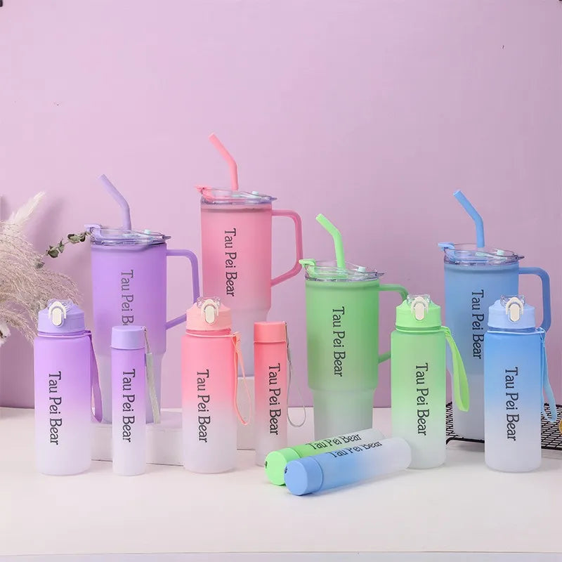Water Bottle with Straw – 3 Pcs Gradient Tumbler Set | BPA-Free Portable Drinkware for Travel, Sports & Office