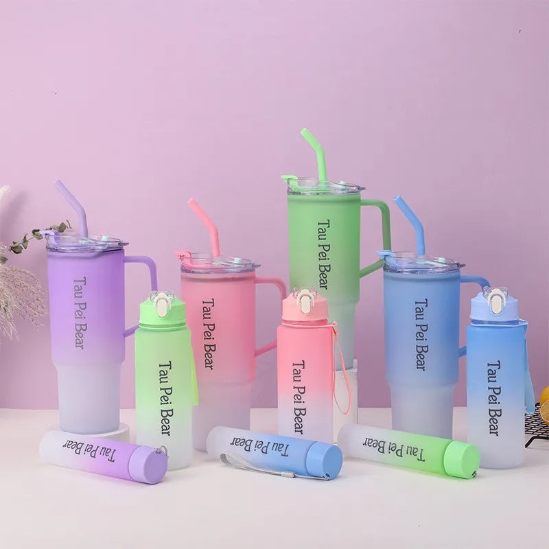Water Bottle with Straw – 3 Pcs Gradient Tumbler Set | BPA-Free Portable Drinkware for Travel, Sports & Office