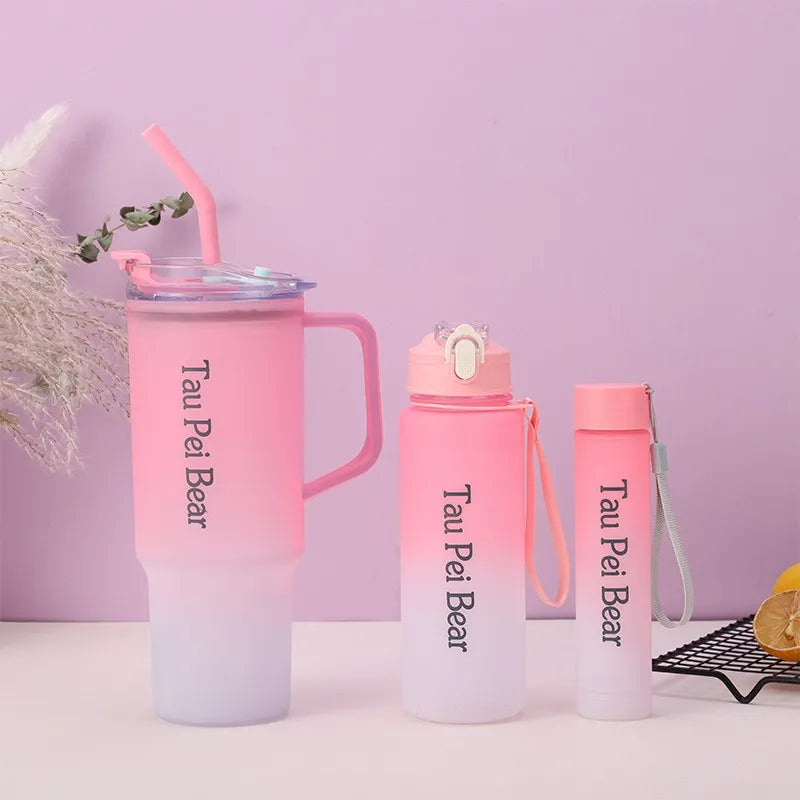 Water Bottle with Straw – 3 Pcs Gradient Tumbler Set | BPA-Free Portable Drinkware for Travel, Sports & Office