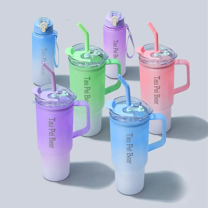 Water Bottle with Straw – 3 Pcs Gradient Tumbler Set | BPA-Free Portable Drinkware for Travel, Sports & Office