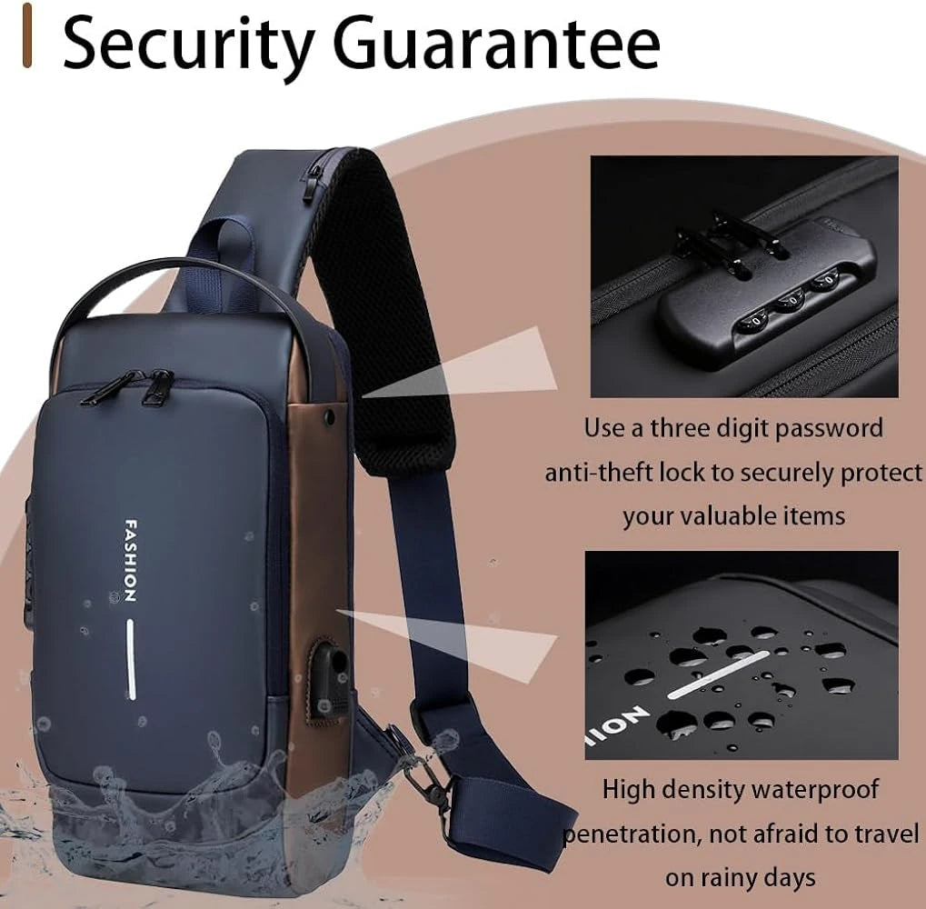 Waterproof Anti-Theft Crossbody Sling Bag with USB Charging Port | Unisex Chest Bag for Men, Women, Boys & Girls | Travel, Gym & Daily Use Stay Secure & Travel Smarter