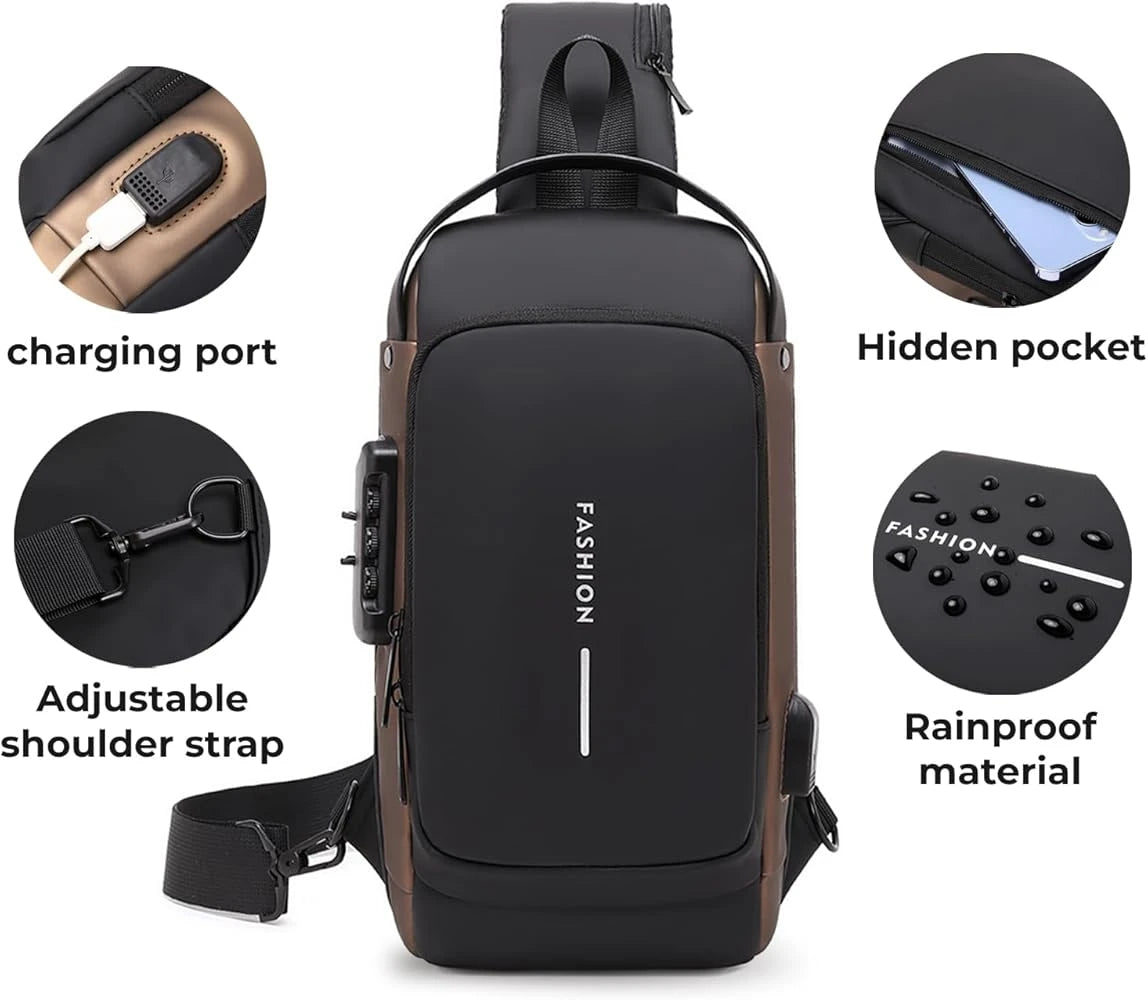 Waterproof Anti-Theft Crossbody Sling Bag with USB Charging Port | Unisex Chest Bag for Men, Women, Boys & Girls | Travel, Gym & Daily Use Stay Secure & Travel Smarter