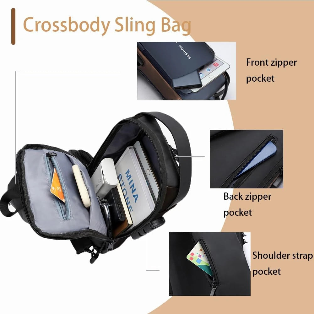 Waterproof Anti-Theft Crossbody Sling Bag with USB Charging Port | Unisex Chest Bag for Men, Women, Boys & Girls | Travel, Gym & Daily Use Stay Secure & Travel Smarter