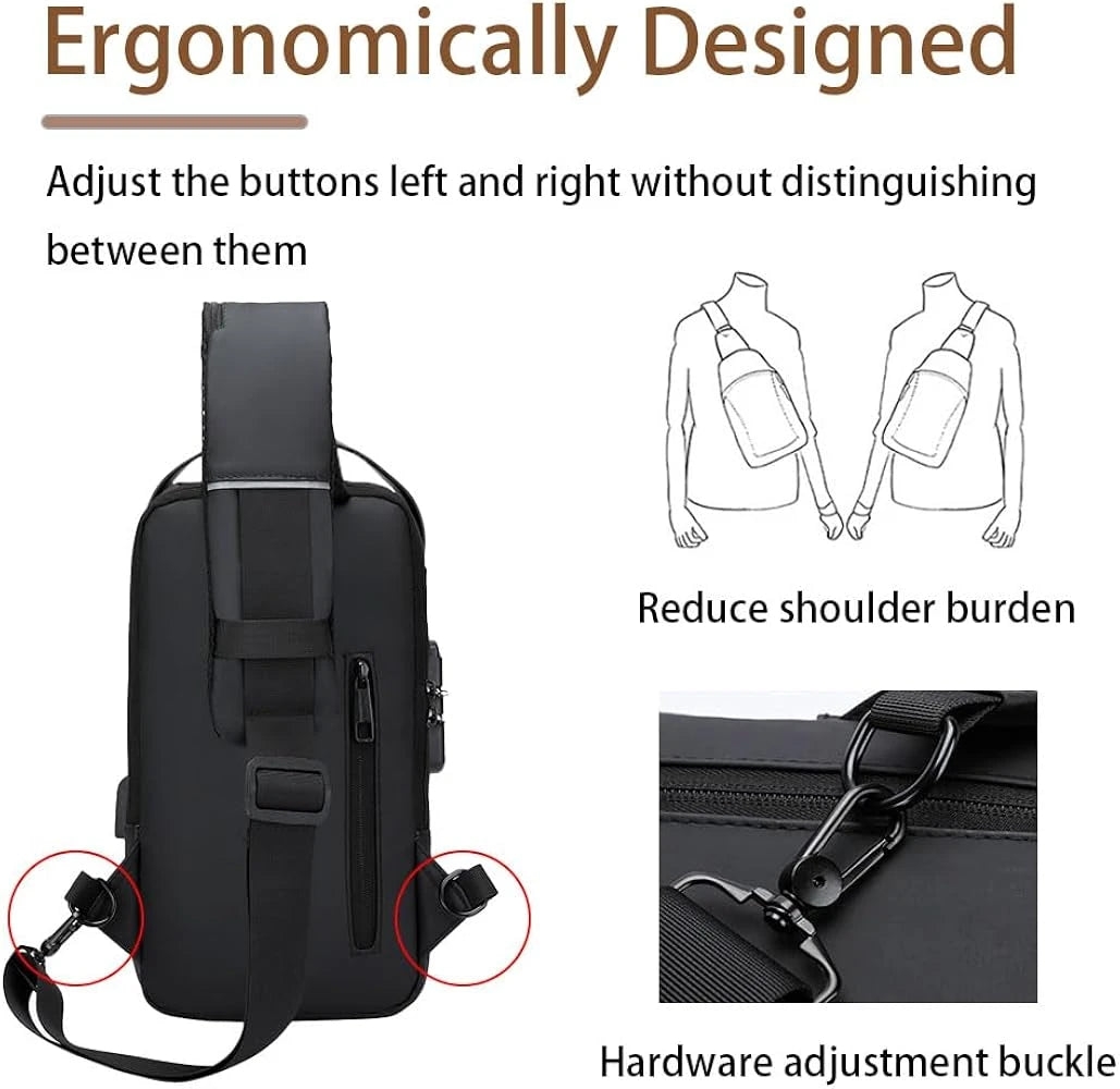 Waterproof Anti-Theft Crossbody Sling Bag with USB Charging Port | Unisex Chest Bag for Men, Women, Boys & Girls | Travel, Gym & Daily Use Stay Secure & Travel Smarter