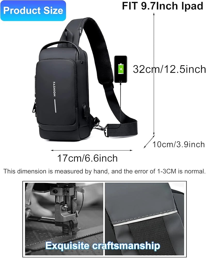 Waterproof Anti-Theft Crossbody Sling Bag with USB Charging Port | Unisex Chest Bag for Men, Women, Boys & Girls | Travel, Gym & Daily Use Stay Secure & Travel Smarter