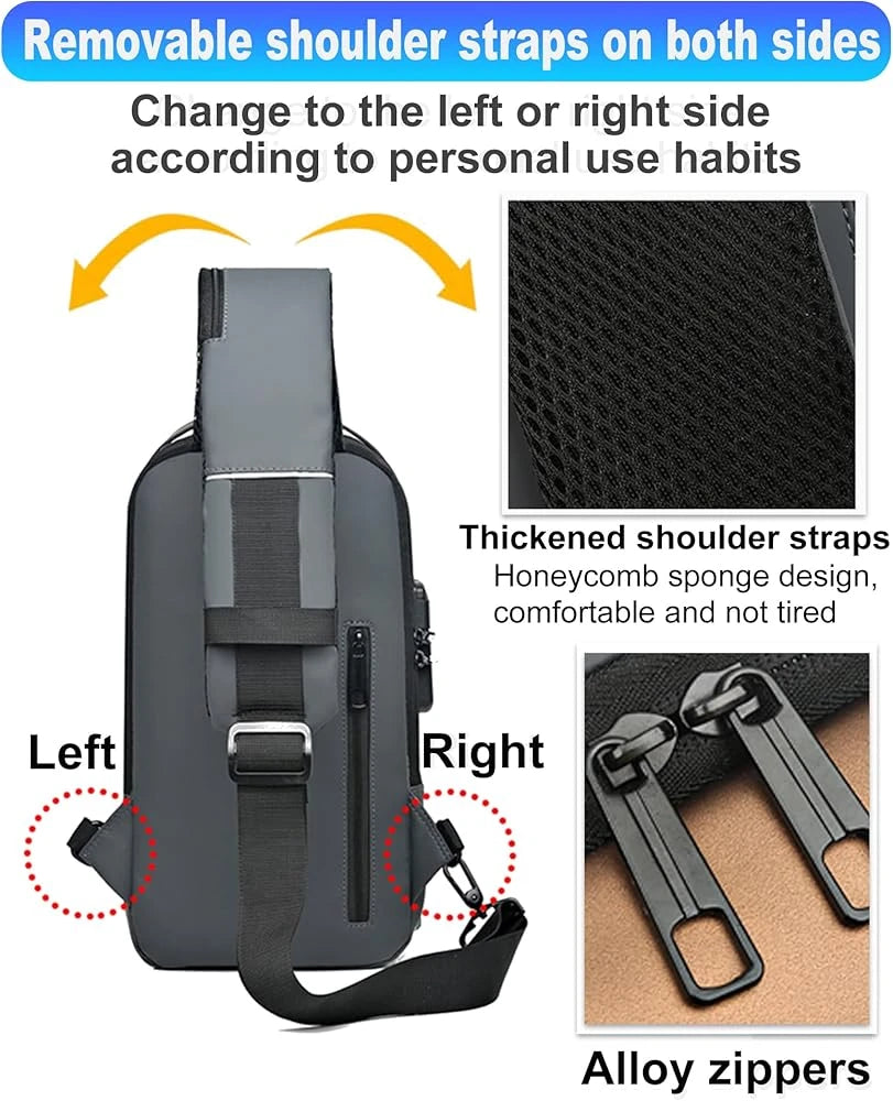 Waterproof Anti-Theft Crossbody Sling Bag with USB Charging Port | Unisex Chest Bag for Men, Women, Boys & Girls | Travel, Gym & Daily Use Stay Secure & Travel Smarter