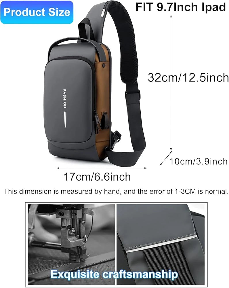 Waterproof Anti-Theft Crossbody Sling Bag with USB Charging Port | Unisex Chest Bag for Men, Women, Boys & Girls | Travel, Gym & Daily Use Stay Secure & Travel Smarter