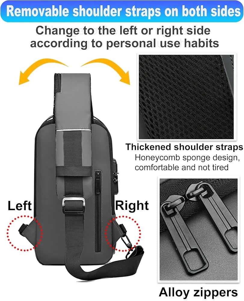 Waterproof Anti-Theft Crossbody Sling Bag with USB Charging Port | Unisex Chest Bag for Men, Women, Boys & Girls | Travel, Gym & Daily Use Stay Secure & Travel Smarter