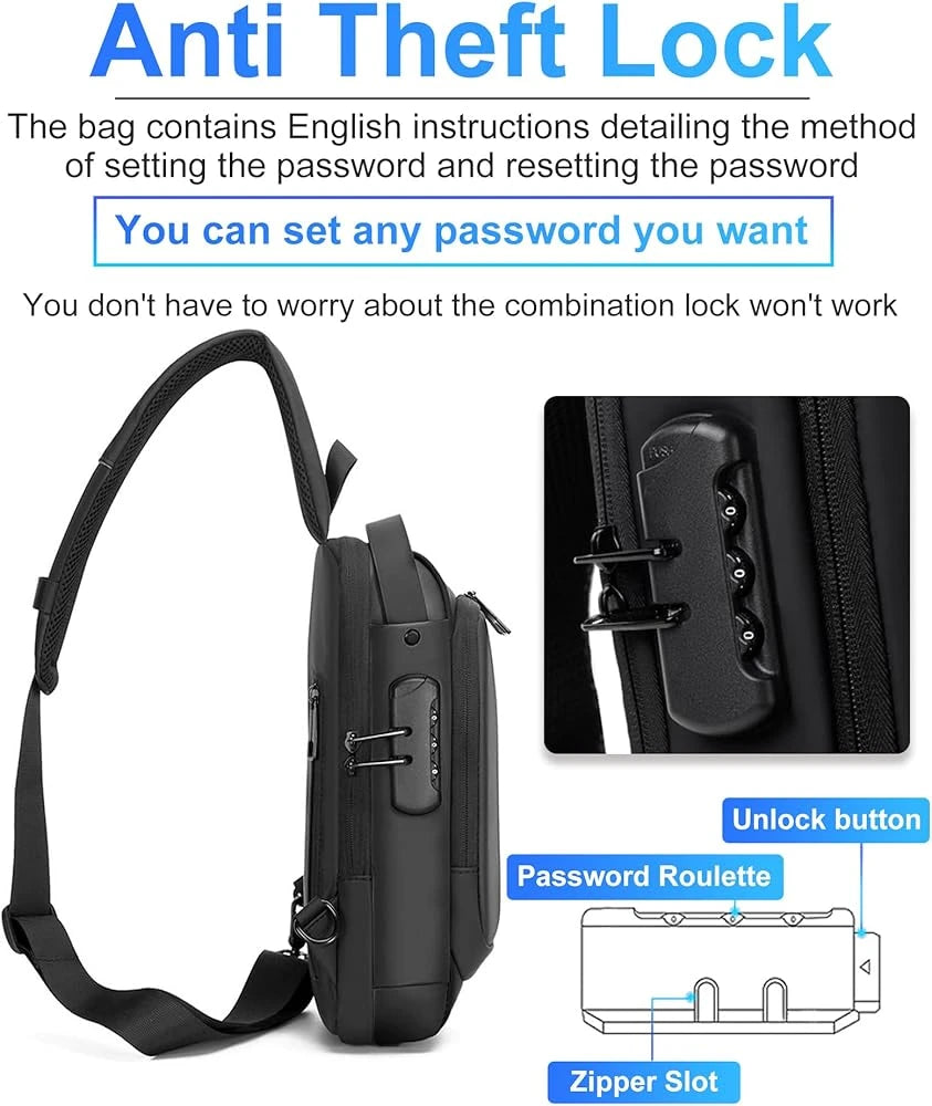 Waterproof Anti-Theft Crossbody Sling Bag with USB Charging Port | Unisex Chest Bag for Men, Women, Boys & Girls | Travel, Gym & Daily Use Stay Secure & Travel Smarter