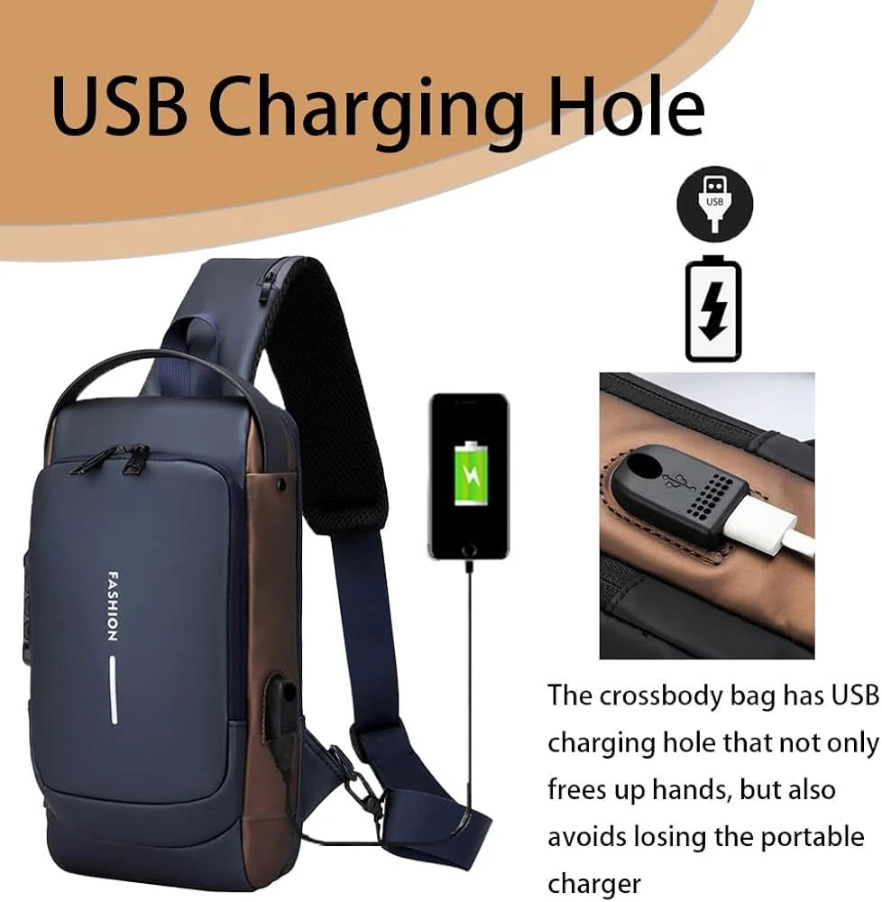 Waterproof Anti-Theft Crossbody Sling Bag with USB Charging Port | Unisex Chest Bag for Men, Women, Boys & Girls | Travel, Gym & Daily Use Stay Secure & Travel Smarter