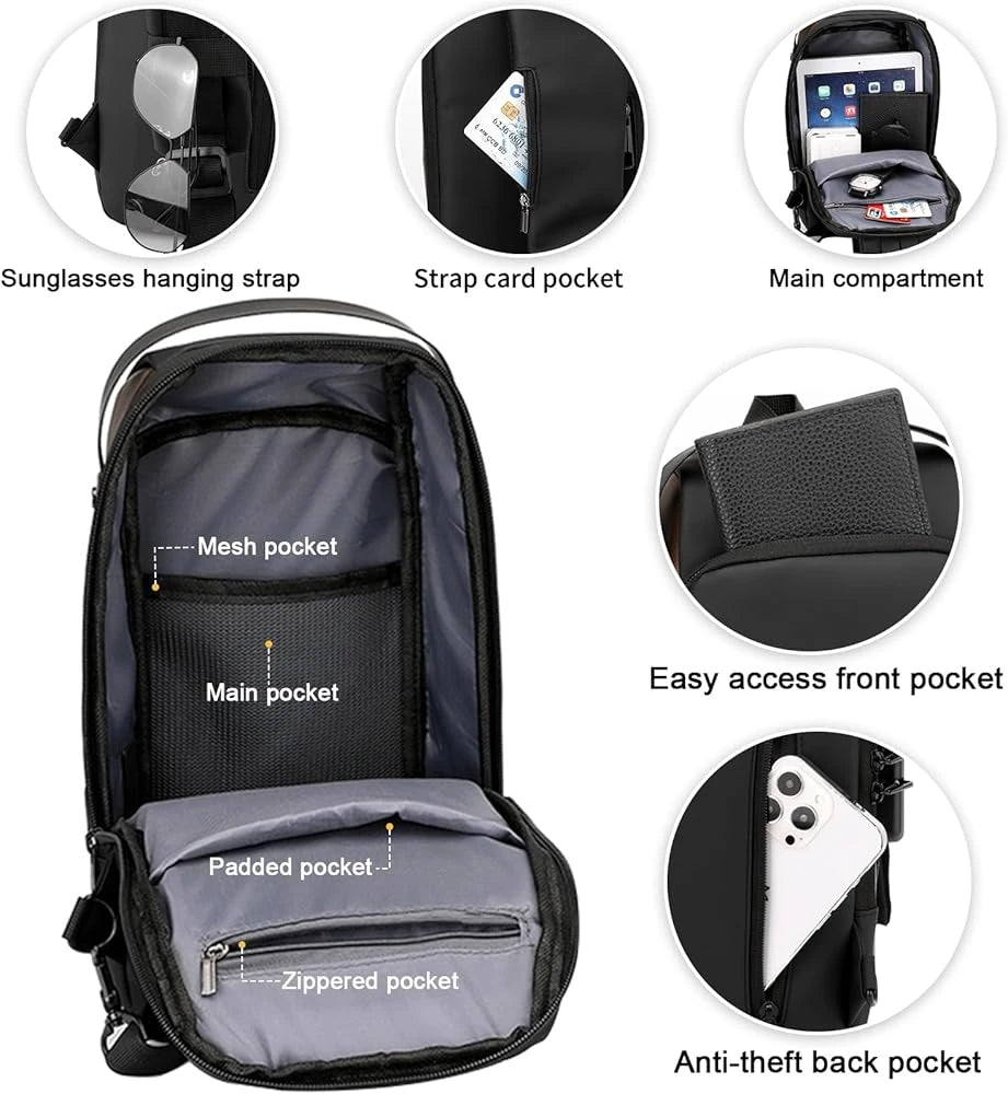 Waterproof Anti-Theft Crossbody Sling Bag with USB Charging Port | Unisex Chest Bag for Men, Women, Boys & Girls | Travel, Gym & Daily Use Stay Secure & Travel Smarter