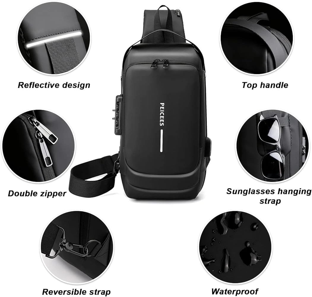 Waterproof Anti-Theft Crossbody Sling Bag with USB Charging Port | Unisex Chest Bag for Men, Women, Boys & Girls | Travel, Gym & Daily Use Stay Secure & Travel Smarter