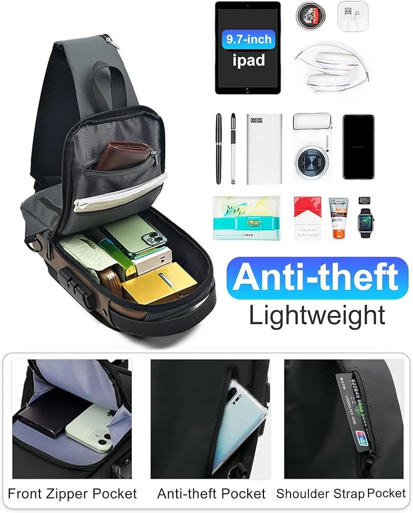 Waterproof Anti-Theft Crossbody Sling Bag with USB Charging Port | Unisex Chest Bag for Men, Women, Boys & Girls | Travel, Gym & Daily Use Stay Secure & Travel Smarter