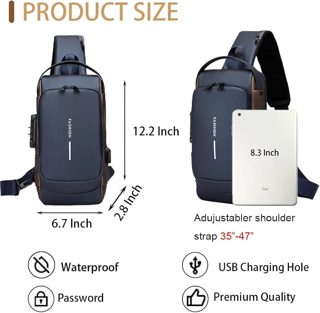 Waterproof Anti-Theft Crossbody Sling Bag with USB Charging Port | Unisex Chest Bag for Men, Women, Boys & Girls | Travel, Gym & Daily Use Stay Secure & Travel Smarter