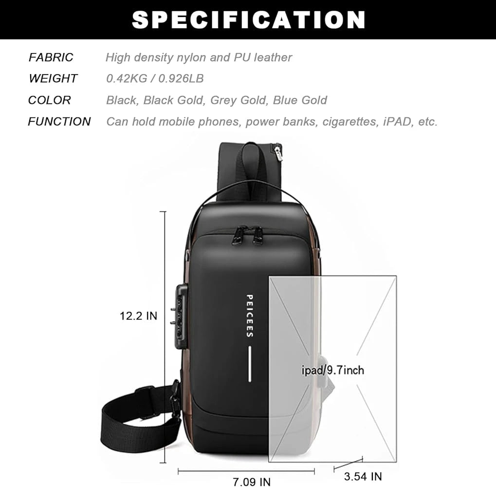 Waterproof Anti-Theft Crossbody Sling Bag with USB Charging Port | Unisex Chest Bag for Men, Women, Boys & Girls | Travel, Gym & Daily Use Stay Secure & Travel Smarter