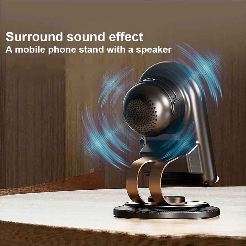Wireless Induction Bluetooth Speaker Phone Holder with HD Surround Sound | Universal Smartphone Stand for iPhone & Android | Portable Desk Audio Amplifier