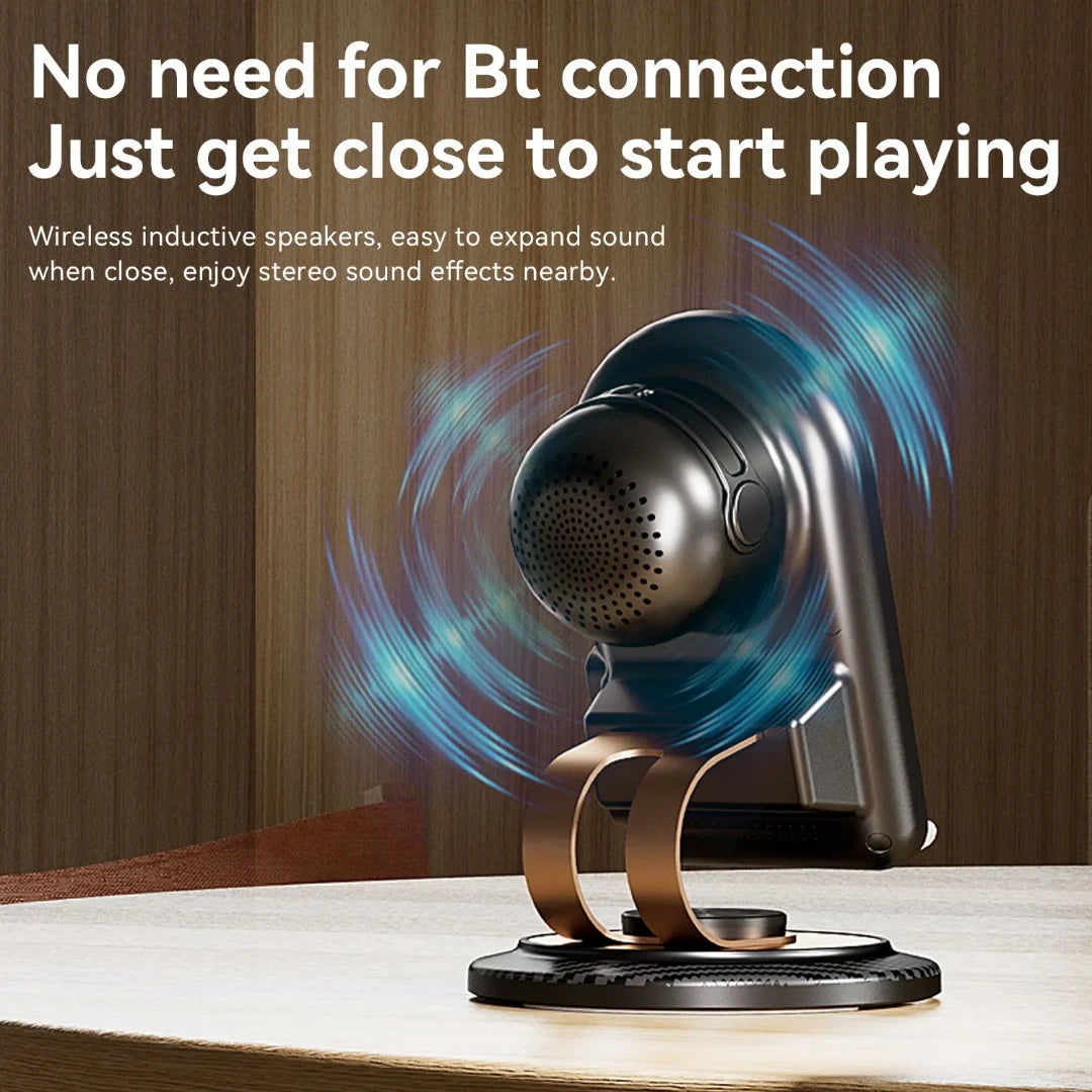 Wireless Induction Bluetooth Speaker Phone Holder with HD Surround Sound | Universal Smartphone Stand for iPhone & Android | Portable Desk Audio Amplifier