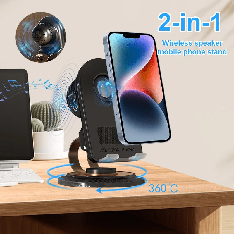 Wireless Induction Bluetooth Speaker Phone Holder with HD Surround Sound | Universal Smartphone Stand for iPhone & Android | Portable Desk Audio Amplifier